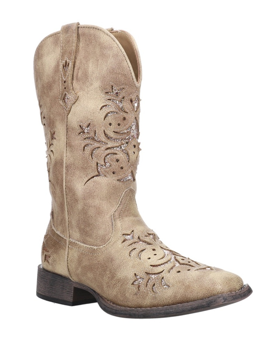 Roper Tan Embroidered Western Cowboy Square Toe Boots